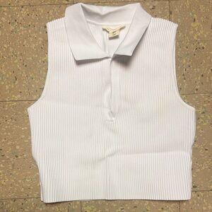 White Ribbed Sleeveless Polo Top - Brand Unspecified